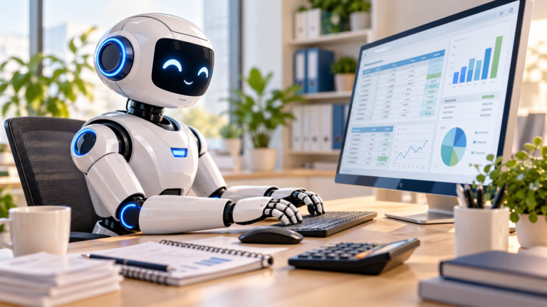AI robot using accounting software for small business bookkeeping